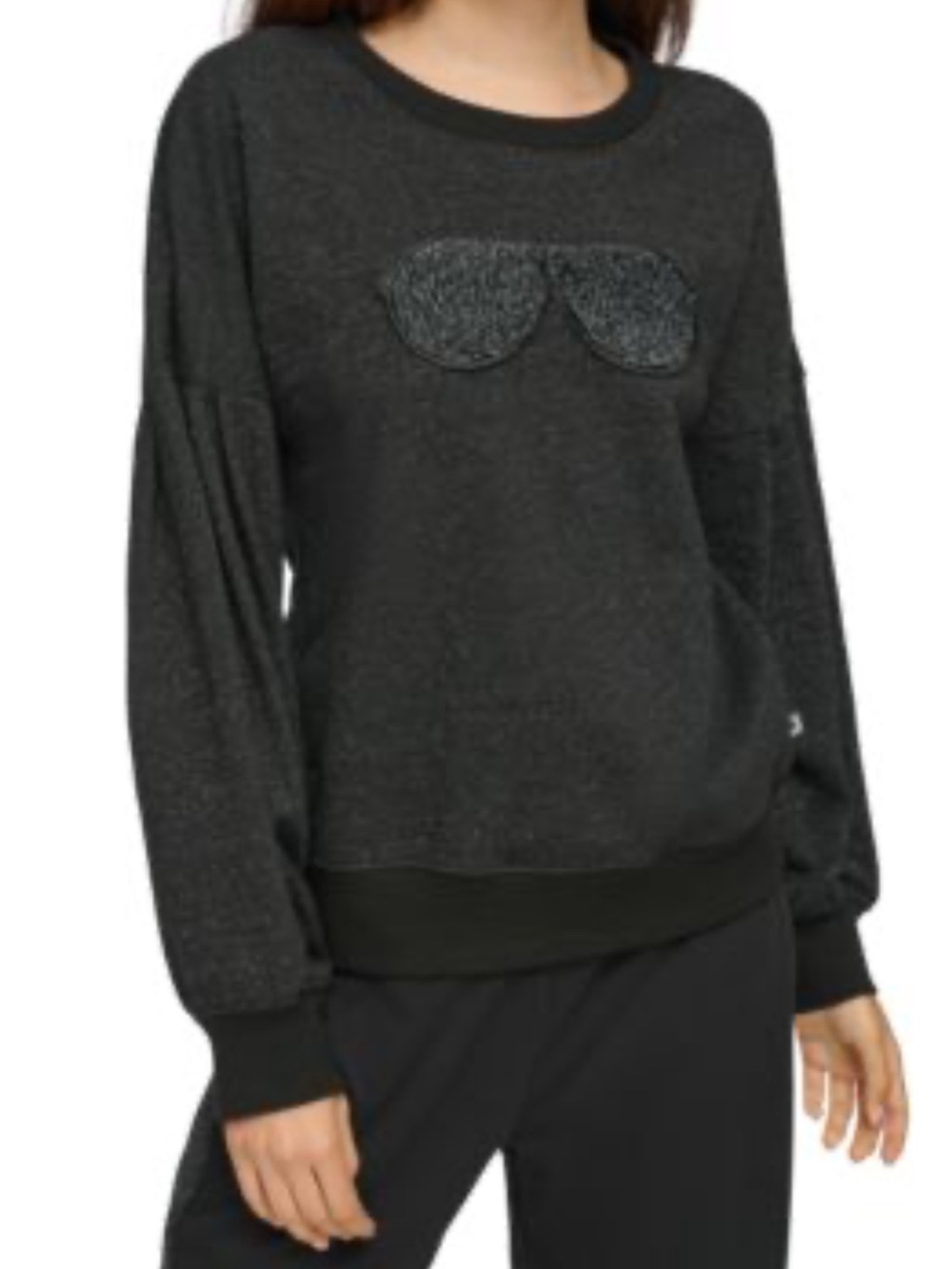 0097. Karl Lagerfeld Black “Sunglasses” Sweater with Metallic Flecks